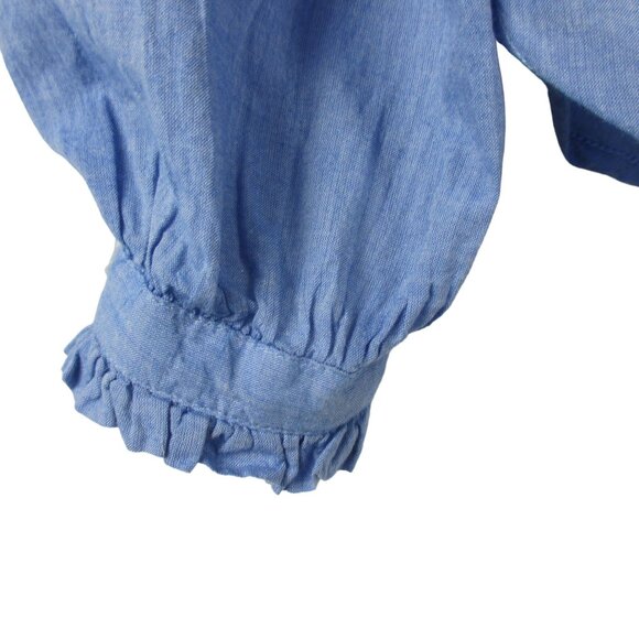 LOFT Blouse Ruffle XS Pintucking Lace Blue Cotton Cottagecore Western Peasant - Picture 4 of 7